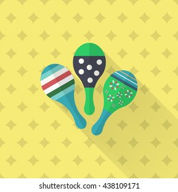 Wooden rattle icon , Vector flat long shadow design. Children's toys concept.