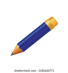 Wooden realistic blue pencil with rubber eraser. Pencils sharp on white background. Vector illustration.