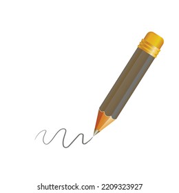 Wooden realistic grey pencil with rubber eraser. Pencils sharp on white background. Vector illustration.