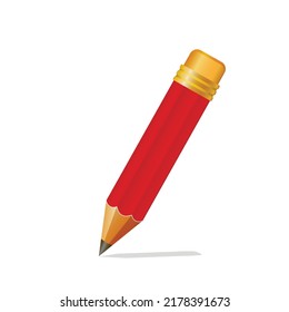 Wooden realistic red pencil with rubber eraser. Pencils sharp on white background. Vector illustration.