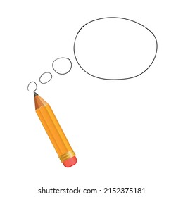 Wooden realistic yellow pencil with message bubble. Pencils sharp on white background. Vector illustration.