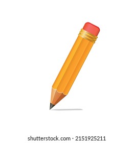 Wooden realistic yellow  pencil with rubber eraser. Pencils sharp on white background. Vector illustration.