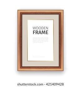 Wooden rectangle frame with gold. Clipping paths included.