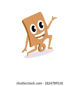 Wooden rectangular cutting board. Kitchen utensil mascot. Cartoon character design