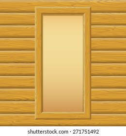 Wooden Rectangular Frame with Empty Paper on a Log Wall. Vector
