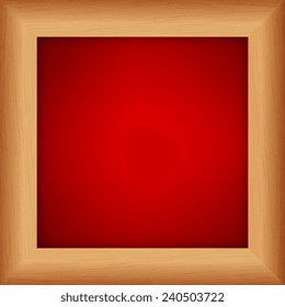 Wooden rectangular picture frame with red background - Vector