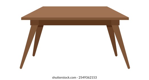 Wooden rectangular table with angled legs. Minimalist flat style design isolated on white background.