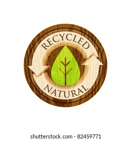 wooden recycled label with leaf