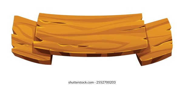 Wooden ribbon banner, rustic signboard with textured surface. Vector cartoon illustration