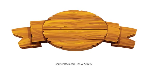 Wooden ribbon banner, vintage signboard with textured surface. Vector cartoon illustration isolated on white background