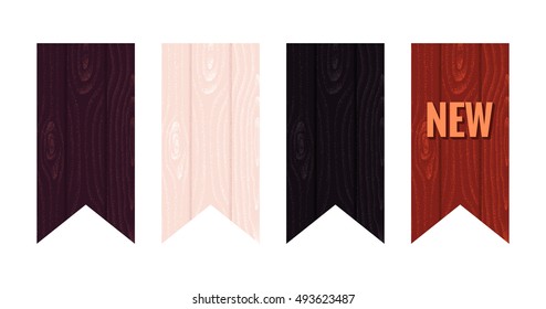 Wooden ribbons set. Retro vector design elements. Place for your text