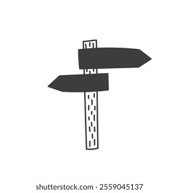 Wooden Road Pointer Doodle Icon. Hand drawn empty signpost or guidepost. Direction navigation guidance choice symbol. Vector illustration