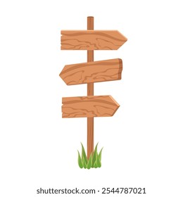 Puntero de carretera de madera, señalización - elemento de Vector plano aislado en blanco.