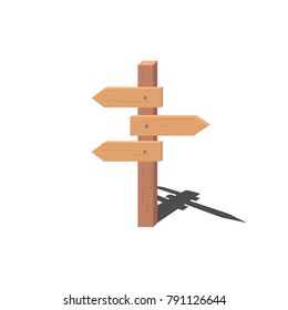 
Wooden road sign with shadow. Route left-right