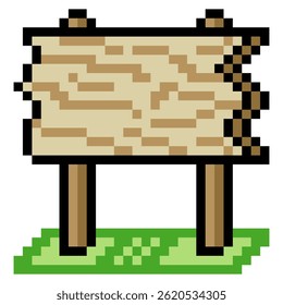 Wooden roadside sign in pixel art isolated on white background