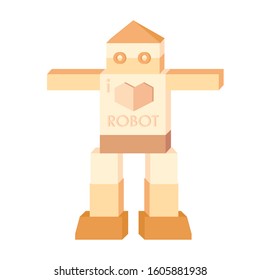 Wooden Robot block toy flat vector