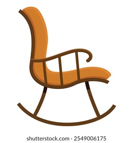 Wooden rocking chair with orange upholstery offers a cozy spot for relaxation and rest