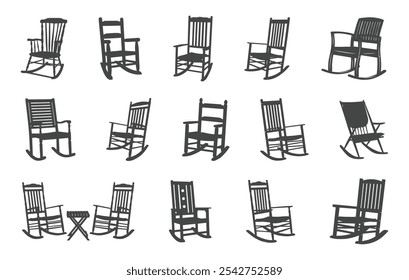 Wooden rocking chair silhouette, Wooden rocking chair vectors, Old rocking chair vectors, Rocking chair silhouette