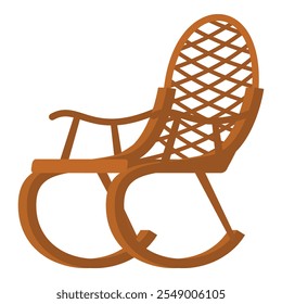 Wooden rocking chair with woven back and seat provides a cozy spot for relaxation