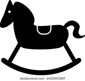 Wooden rocking horse children toy silhouette, vector element for baby and child theme illustration.
