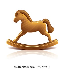 Wooden rocking horse isolated on white photo-realistic vector illustration
