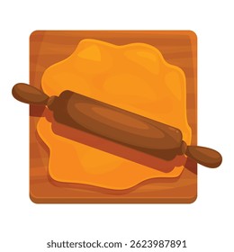 Wooden rolling pin is being used to flatten dough on a wooden cutting board