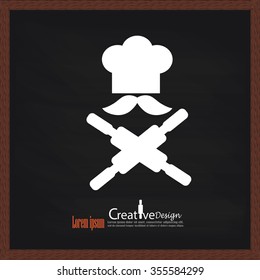 Wooden rolling pin   and chef icon  Isolated on chalkboard.vector illustration.