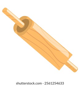 Wooden rolling pin with cylindrical body and handles on both ends, showcasing natural wood grain. Essential tool for rolling out dough for pastries, cookies, and bread