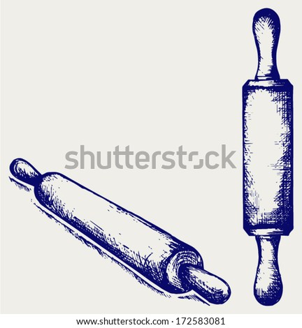Wooden rolling pin. Doodle style