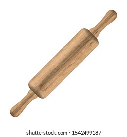 Wooden rolling pin for dough isolated on a white background. Front view, vector illustration.