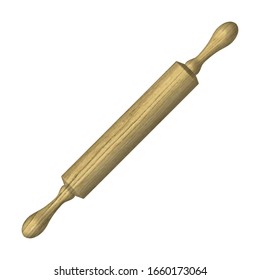 Wooden rolling pin for dough isolated on a white background. Front view, vector illustration.