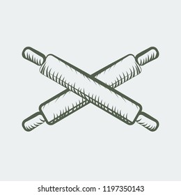Wooden rolling pin with line art sketch style. Vector illustration.