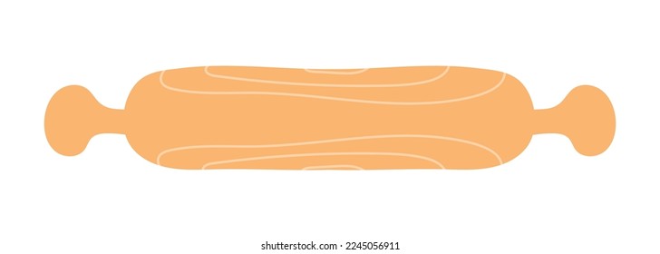 Wooden rolling pin for making dough. Kitchenware for home baking. Vector illustration isolated design