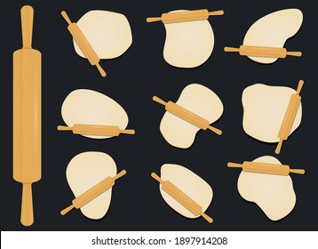 Wooden rolling pin on the dough vector design illustration isolated on background