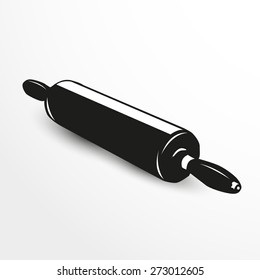 Wooden rolling pin plunger. Vector illustration. Black and white view.