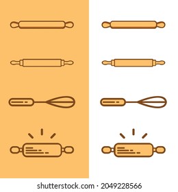 Wooden rolling pin, spoon and kneading dough with flour. Concept design for baking, pizza, cookie, biscuit, bread