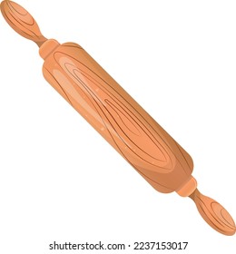 Wooden Rolling pin vector illustration. Element of kitchen tools for cooking and baking isolated on white background. Perfect as a table, background for items. Clipart for bakery decoration