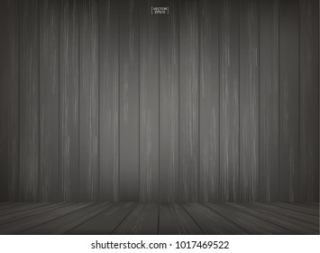 Wooden room space background with perspective wooden floor. Vintage interior background with wood pattern and texture. Vector illustration.