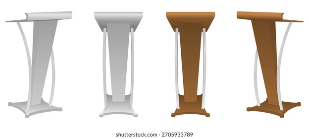 Ilustración vectorial de madera de la tribuna y del micrófono aislada en el fondo blanco.