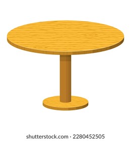 Wooden round rustic table isolated on white background. Brown dining table icon. Furniture for house. Vector illustration