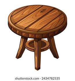Wooden round rustic table isolated on a white background