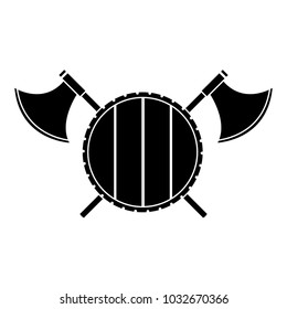wooden round shield with axes