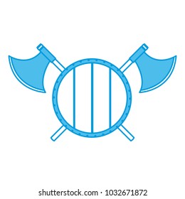 wooden round shield with axes