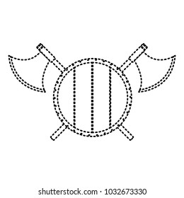 wooden round shield with axes