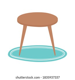wooden round table with carpet isolated design white background vector illustration