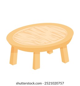 Wooden round table in flat design. Small coffee tabletop for backyard. Vector illustration isolated.