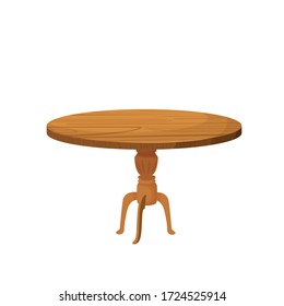 Wooden Round Table With Legs Vector Illustration