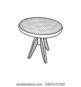 Wooden Round Table Line Art Style Creative Logo