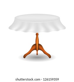 Wooden round table with tablecloth
