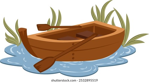 Wooden Rowboat Floating on Calm Waters